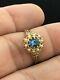 Antique (ca. 1895) 14k Yellow Gold Aquamarine Seed Pearl Ring With Black Enamel