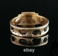 Antique mourning ring, Victorian 15ct gold, pearl and diamond, black enamel