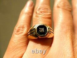 Antique vintage 14k yellow gold FRCO wide ring diamond oxidized black enamel 6