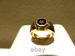 Antique vintage 14k yellow gold FRCO wide ring diamond oxidized black enamel 6