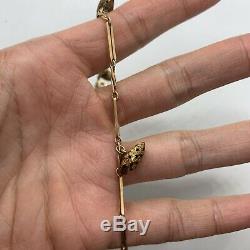 Antique vintage 14k yellow gold link bracelet charm dangle black star enamel 3D