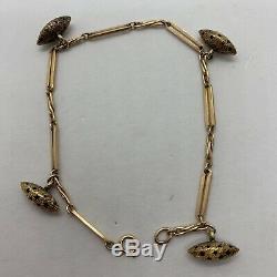 Antique vintage 14k yellow gold link bracelet charm dangle black star enamel 3D