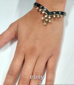 Aprox 0.85ctw Diamond 14k Gold Bracelet Black Enamel Hinged Vintage Tiara Bangle