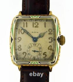 Art Deco Elgin E-12 14k Gold Filled Enamel Two Tone Wadsworth 17 Jewel Watch