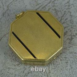 Art Deco Solid 14ct Gold and Black Enamel Compact Box