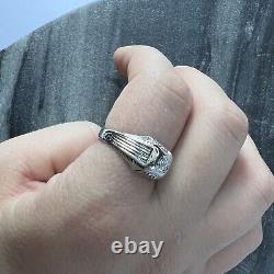 Art Deco Solid 18K White Gold Dome Shape Diamond Ring Band Size 9.75
