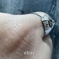 Art Deco Solid 18K White Gold Dome Shape Diamond Ring Band Size 9.75