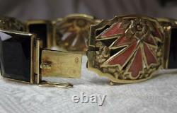 Art Nouveau Bracelet 14K Gold Enamel Black Onyx Belle Epoque Museum Quality Rare