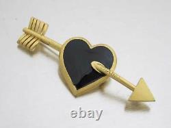 Auth CHANEL 02P Arrow Heart Cupid Pin Brooch Goldtone/Enamel Black e42021