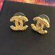 Auth Chanel Cc Stud Earrings, Gold Toned Rope Pattern