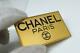 Auth Chanel Yellow Gold Tone Chanel Paris Black Enamel Plaque Panel Brooch Pin