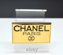Auth Chanel Yellow Gold Tone CHANEL PARIS Black Enamel Plaque Panel Brooch Pin