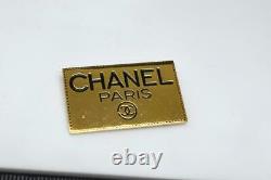 Auth Chanel Yellow Gold Tone CHANEL PARIS Black Enamel Plaque Panel Brooch Pin