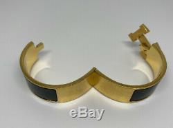 Auth HERMES Clic Clac H bracelet cuff enamel bangle gold black large with box bag