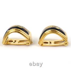 Auth HERMES Cloisonne Clip on Earrings Gold/Black Metal/Enamel e55245a