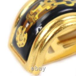 Auth HERMES Cloisonne Clip on Earrings Gold/Black Metal/Enamel e55245a