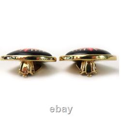 Auth HERMES Cloisonne Clip on Earrings Gold/Black/Multicolor Metal e55222a