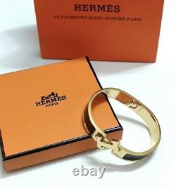 Authentic 100% Hermes Clic Clac H Bracelet Enamel Black and Gold