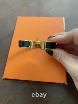 Authentic 100% Hermes Clic Clac H Bracelet Enamel Black and Gold