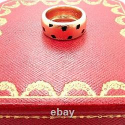 Authentic! Cartier Panther Panthere 18k Yellow Gold Enamel Band Ring sz 55 7.25