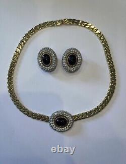 Authentic Ciner Gold & Black Enamel Necklace & Earring Set