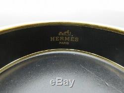 Authentic Excellent HERMES Enamel Bangle Black Multi Color Gold Tone Box 74181 B