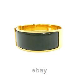 Authentic HERMES Clic Clac GM Enamel Black Gold Tone Bangle #S407007