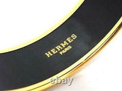 Authentic HERMES ENAMEL BANGLE BRACELET Equestrian Horse Gold & Black Size 65