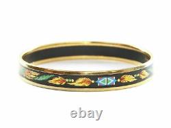 Authentic Hermes Red Yellow Feather Gold Rimmed Black Enamel Bangle