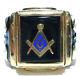 Awesome Vintage Estate 14k Gold Designer Black Enamel Mason Masonic Mens Ring