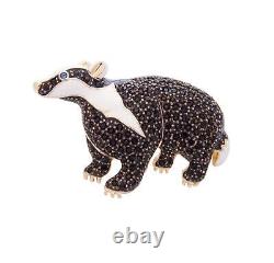 Badger Pin Brooch Gold Plated Metal Alloy Set With Enamel and Sparkling