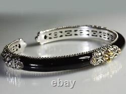 Barbara Bixby Black Enamel Cuff Sterling Silver 18K Gold Bracelet 7