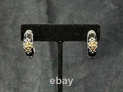 Barbara Bixby Ss 18k Gold Hoop Earrings With Black Enamel And Lotus Flowers
