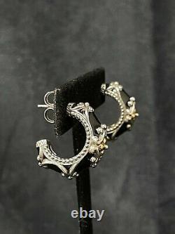 Barbara Bixby Ss 18k Gold Hoop Earrings With Black Enamel And Lotus Flowers