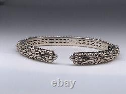 Barbara Bixby Sterling Silver & 18k Gold Flower Black Enamel Cuff Bracelet 7