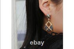 Baroque Antique Deep Grey Enamel Retro Clip On Drop Earrings, Gold, Swarovski