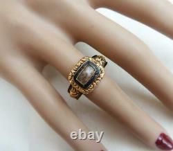 Beautiful 18ct gold georgian black enamel hair memorial ring c. 1804 Size S