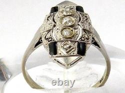 Beautiful 18k Gold and Platinum on top with Diamond and Enamel (black) ring
