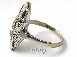 Beautiful 18k Gold and Platinum on top with Diamond and Enamel (black) ring
