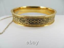 Bigney Victorian Taille D'Epargne Black Enamel Gold Filled GF Bangle Bracelet
