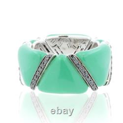 Black Diamond Green Enamel Flexible Eternity 18 Karat White Gold Italian Ring