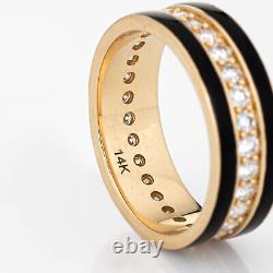 Black Enamel Diamond Eternity Ring Sz 6.5 Band 14k Yellow Gold Stacking Jewelry