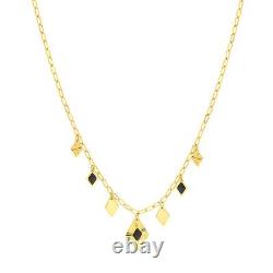 Black Enamel Diamond Shaped Drops Necklace Real 14K Yellow Gold 18
