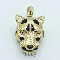 Black Enamel Panther Head Red Eyes Pendant Real Solid 10K Yellow Gold All Sizes