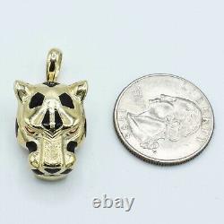 Black Enamel Panther Head Red Eyes Pendant Real Solid 10K Yellow Gold All Sizes