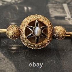 Black Enamel Pearl Brooch 18ct gold Edwardian Deco Antique Dress Pin dates 1911