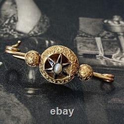 Black Enamel Pearl Brooch 18ct gold Edwardian Deco Antique Dress Pin dates 1911