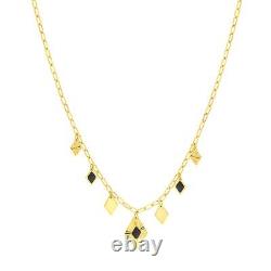 Black Enamel Rhombus Charm Necklace 14K Solid Gold Adjustable Paperclip Chain