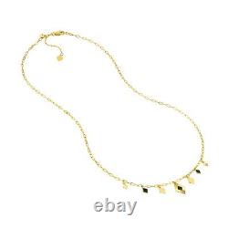 Black Enamel Rhombus Pendant Charm Necklace Solid 14K Real Gold Paper Clip Chain