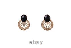 Black Hollow Out Circular Retro Clip On Earrings, Gold Plated, Swarovski Element